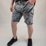 Мъжки къси дънки в сиво с Acid Wash ефекет